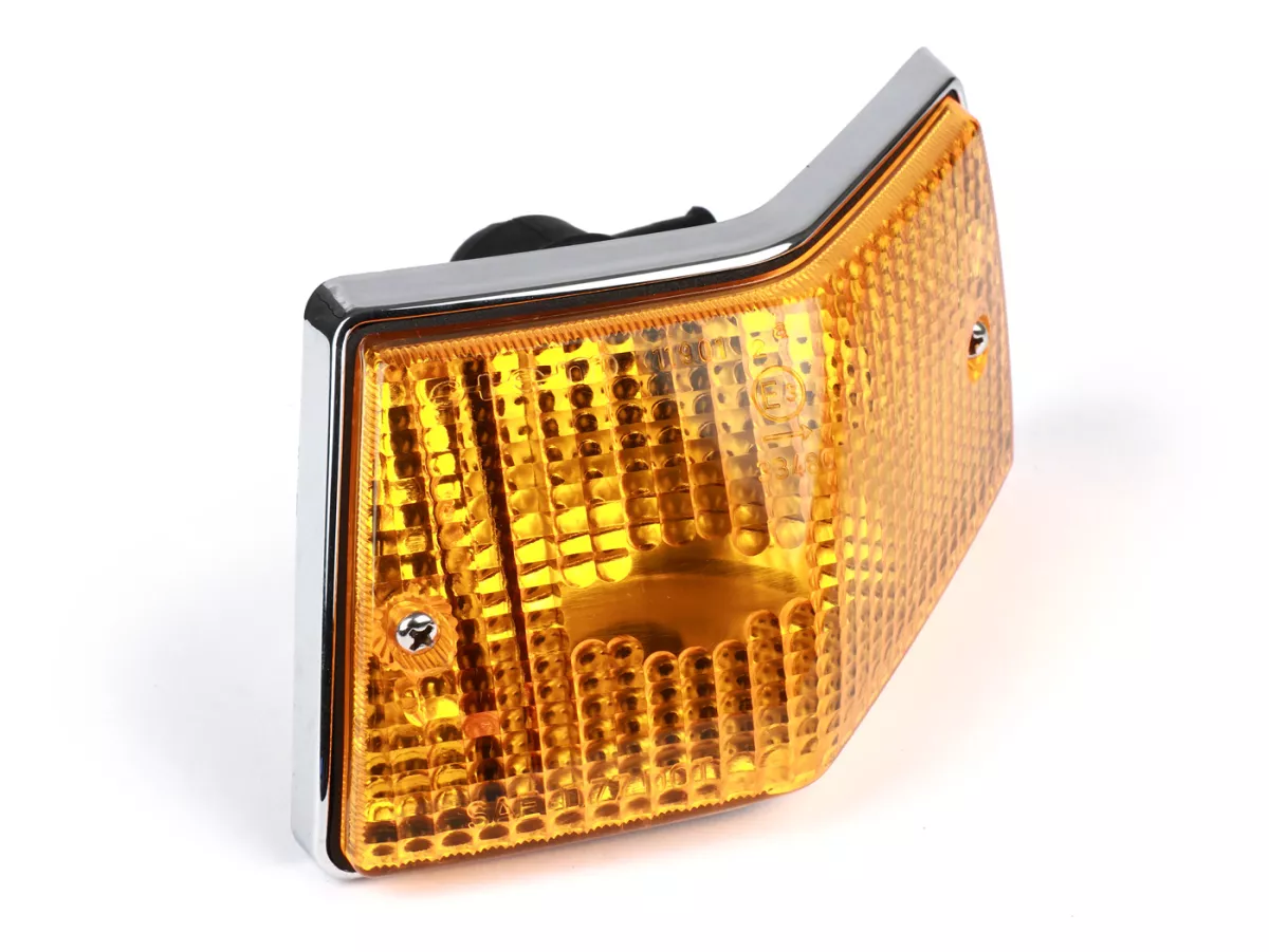 Indicador -SIEM- Vespa PX80, PX125, PX150, PX200, T5 125cc - carcasa cromada - lentes naranjas - trasero derecho