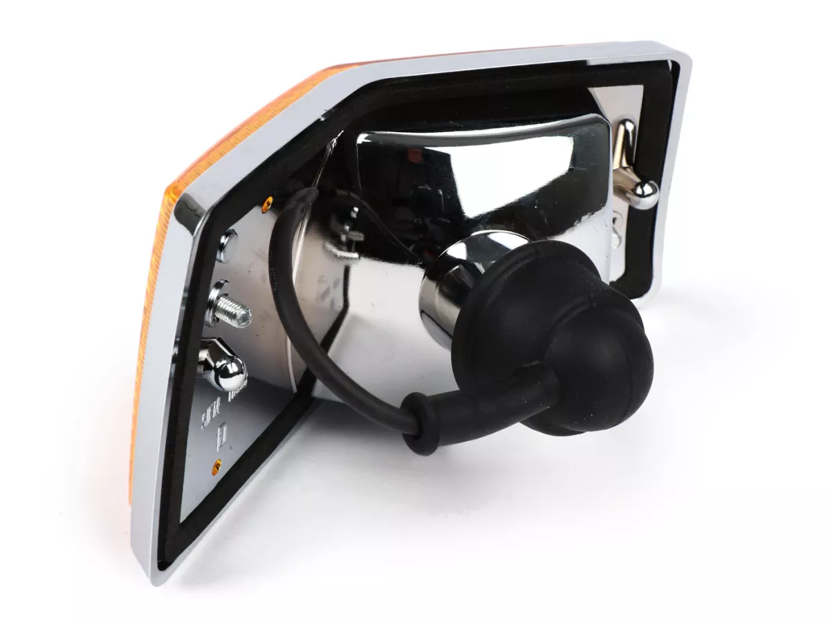 Indicador -SIEM- Vespa PX80, PX125, PX150, PX200, T5 125cc - carcasa cromada - lentes naranjas - trasero derecho