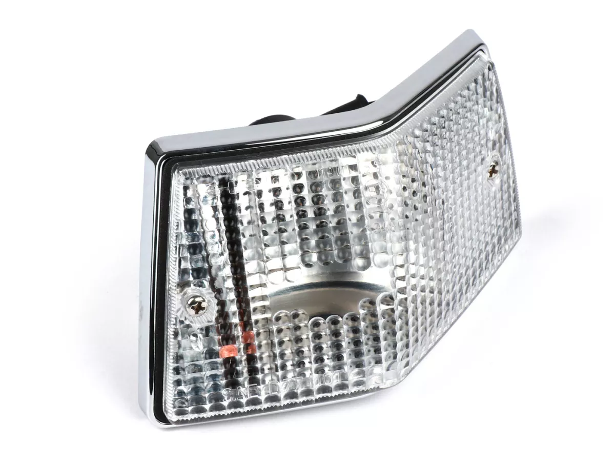 Indicador -SIEM- Vespa PX80, PX125, PX150, PX200, T5 125cc - carcasa cromada - lentes blancas - trasero derecho