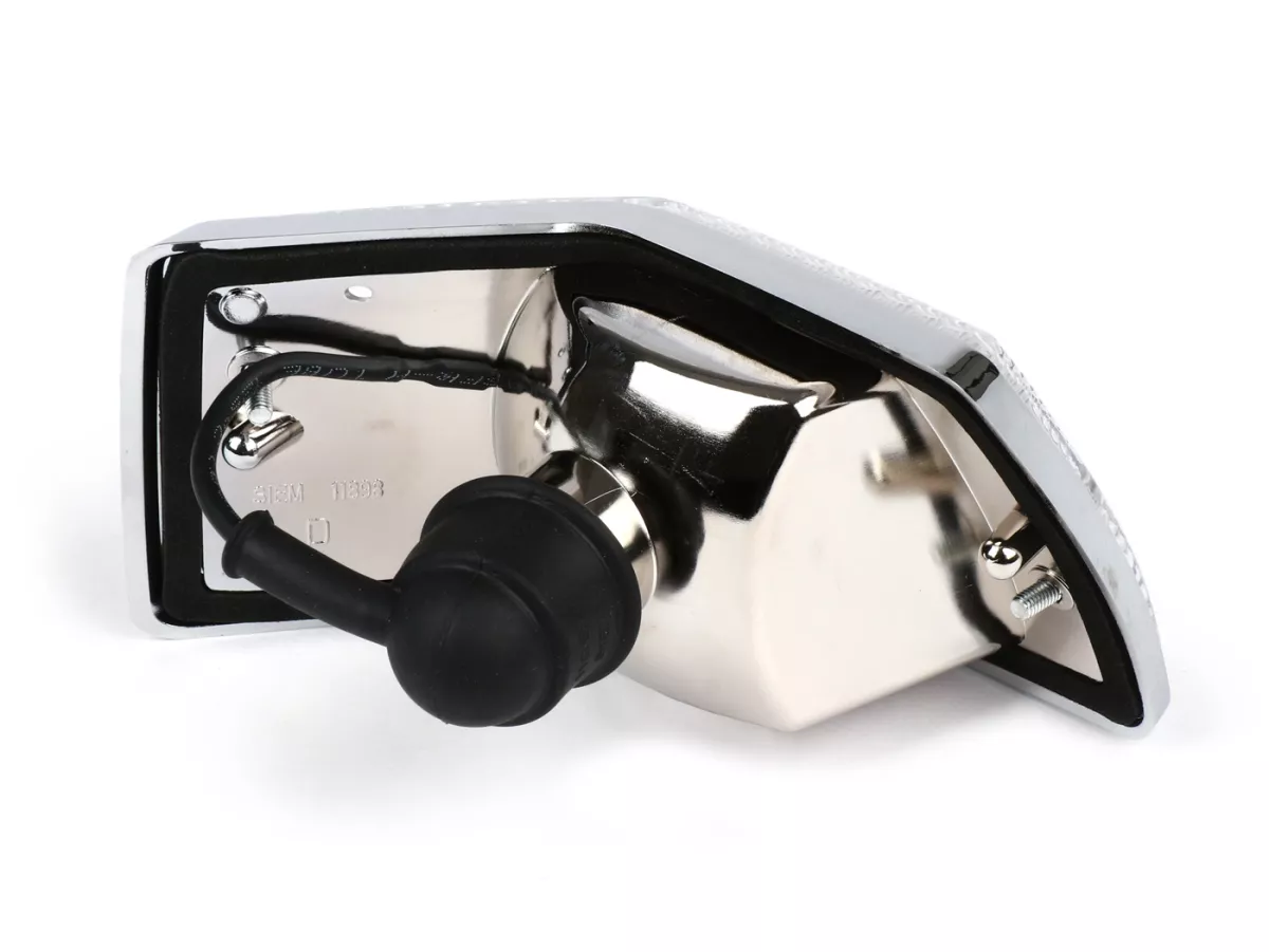 Indicador -SIEM- Vespa PX80, PX125, PX150, PX200, T5 125cc - carcasa cromada - lentes blancas - trasero derecho