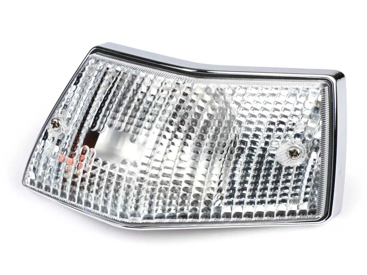 Indicador -SIEM- Vespa PX80, PX125, PX150, PX200, T5 125cc - carcasa cromada - lentes blancas - trasero derecho