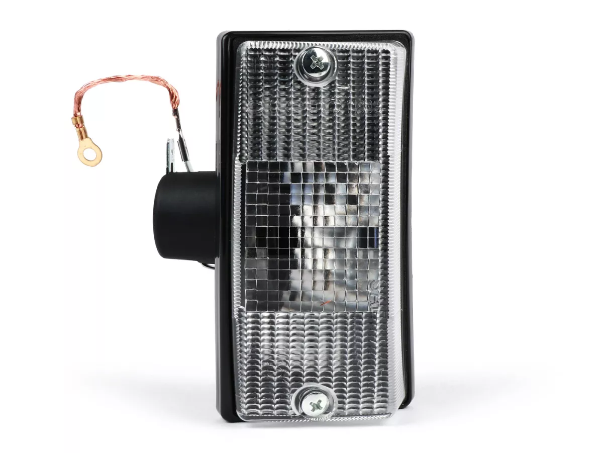 Indicator -SIEM- Vespa PX80, PX125, PX150, PX200, T5 125cc - Black body - White lenses - Left front