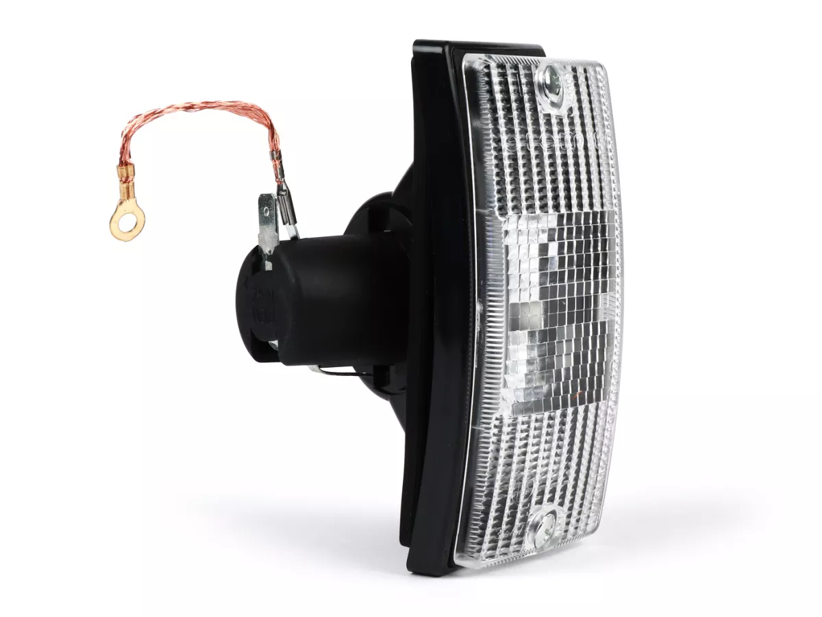Indicator -SIEM- Vespa PX80, PX125, PX150, PX200, T5 125cc - Black body - White lenses - Left front
