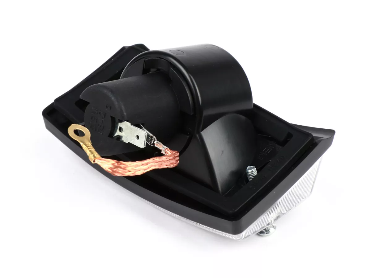 Indicator -SIEM- Vespa PX80, PX125, PX150, PX200, T5 125cc - Black body - White lenses - Left front