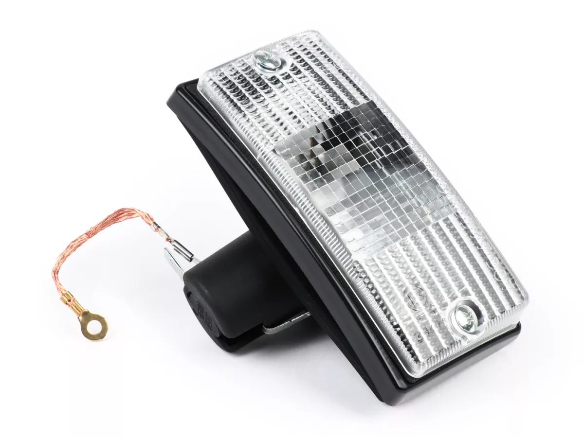 Indicator -SIEM- Vespa PX80, PX125, PX150, PX200, T5 125cc - Black body - White lenses - Left front