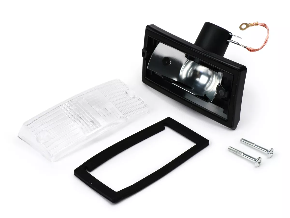 Indicator -SIEM- Vespa PX80, PX125, PX150, PX200, T5 125cc - Black body - White lenses - Left front