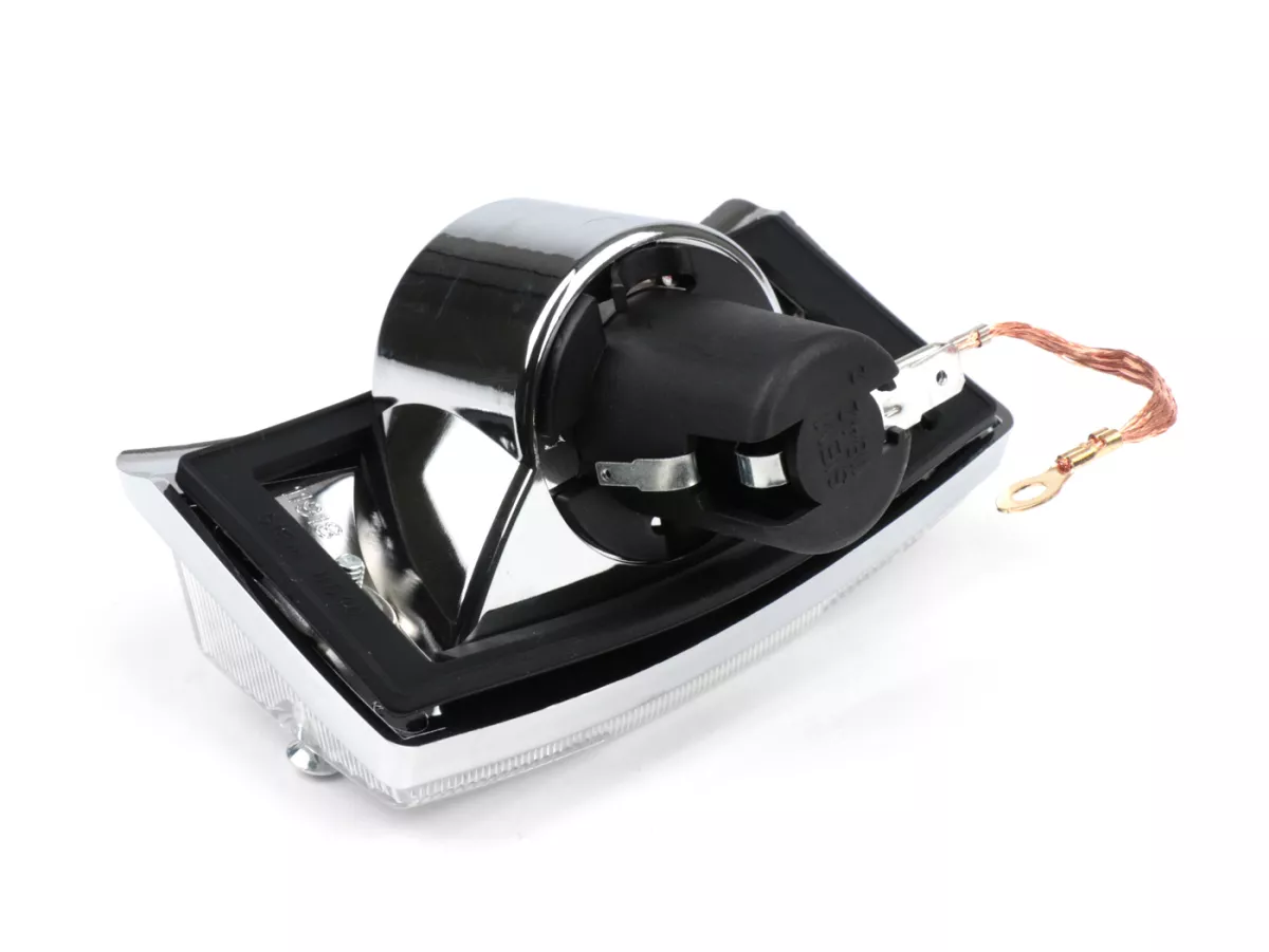 Indicador -SIEM- Vespa PX80, PX125, PX150, PX200, T5 125cc - carcasa cromada - lentes blancas - delantero izquierdo