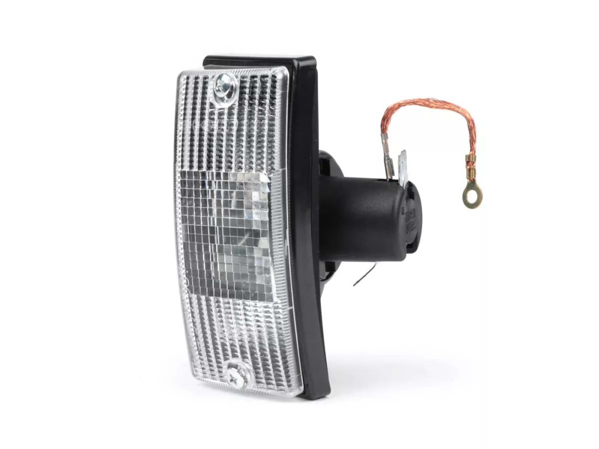 Indicator -SIEM- Vespa PX80, PX125, PX150, PX200, T5 125cc - black body - white lenses - front right