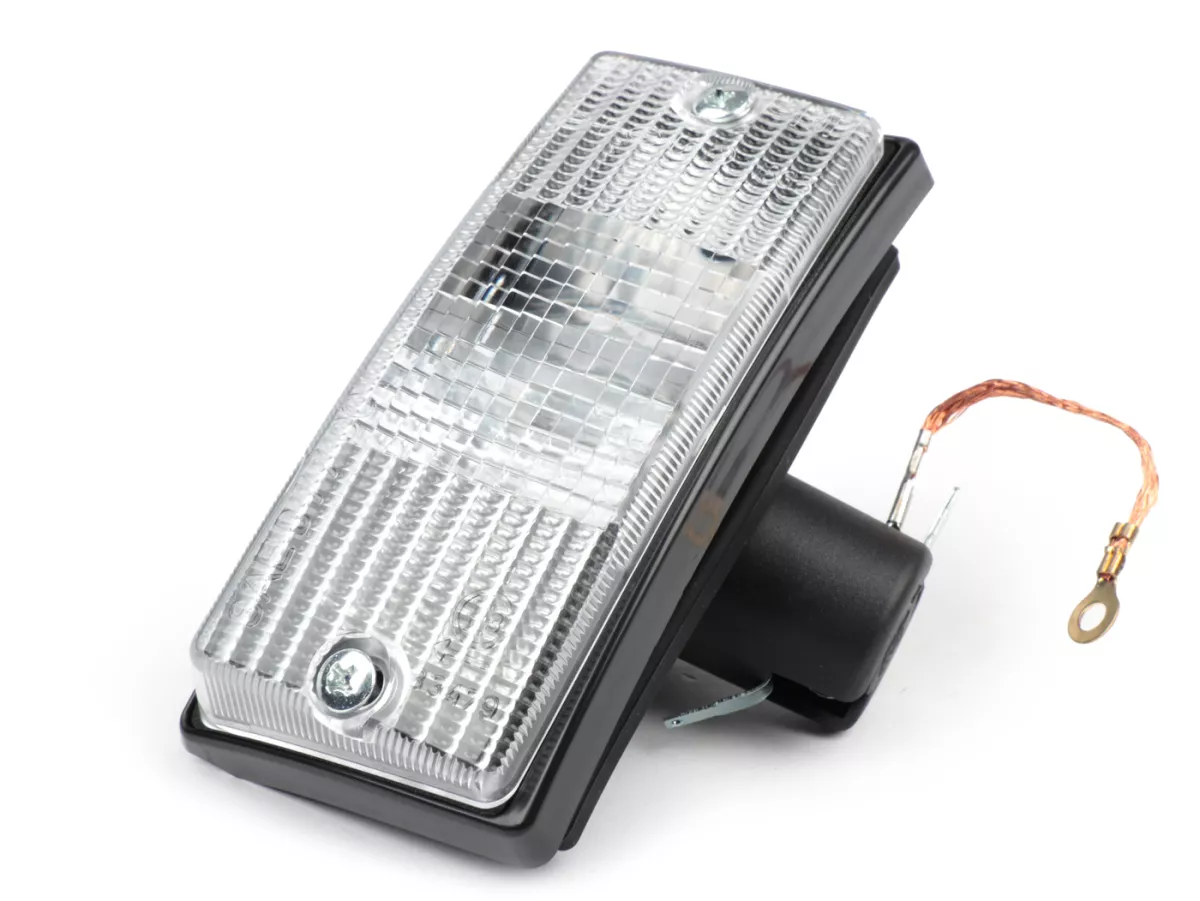 Indicator -SIEM- Vespa PX80, PX125, PX150, PX200, T5 125cc - black body - white lenses - front right