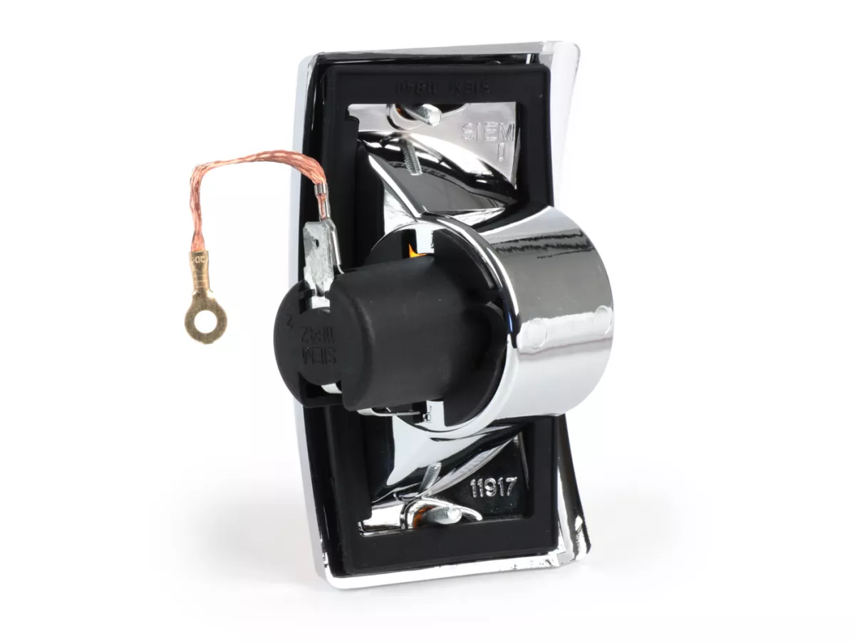 Indicator -SIEM- Vespa PX80, PX125, PX150, PX200, T5 125cc - chromen behuizing - oranje lenzen - rechtsvoor