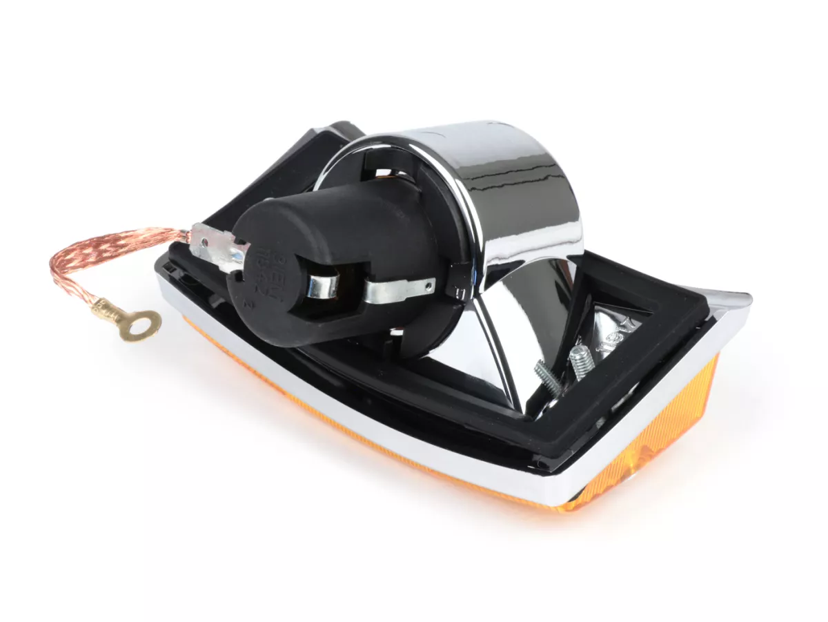Indicator -SIEM- Vespa PX80, PX125, PX150, PX200, T5 125cc - chromen behuizing - oranje lenzen - rechtsvoor
