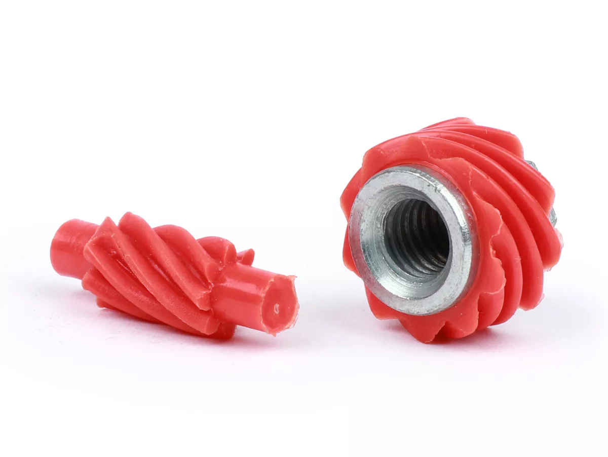 Snelheidsmeter worm set -CIF- Vespa 10 tanden, Ø=22.8mm, kunststof + 8 tanden, l= 31mm, 2.7mm vierkant, rood (gebruikt in Vespa V50, V90, PV125, ET3)