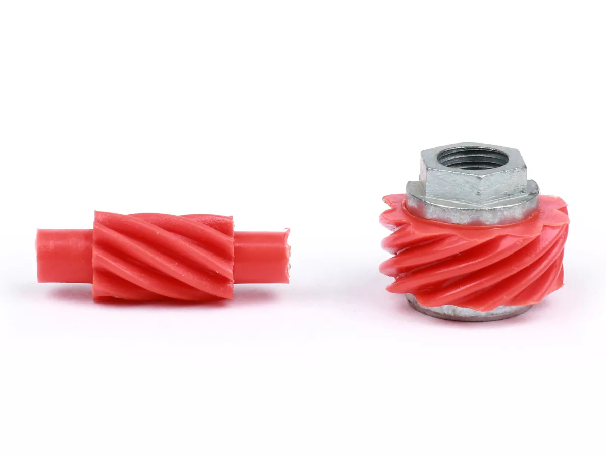 Snelheidsmeter worm set -CIF- Vespa 10 tanden, Ø=22.8mm, kunststof + 8 tanden, l= 31mm, 2.7mm vierkant, rood (gebruikt in Vespa V50, V90, PV125, ET3)