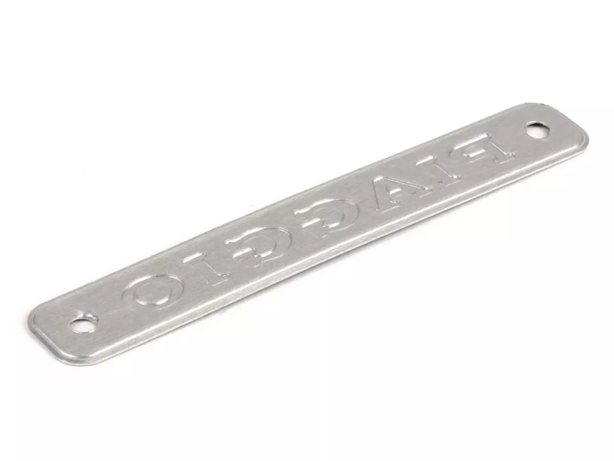 Badge seat/saddle -OEM QUALITY- Vespa Piaggio - l=90mm, aluminium