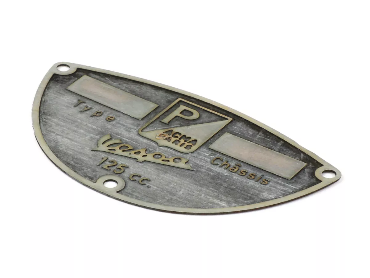 Typskylt -OEM KVALITET- ACMA 125ccm år 1950-1958 - (60x34mm) - skalform
