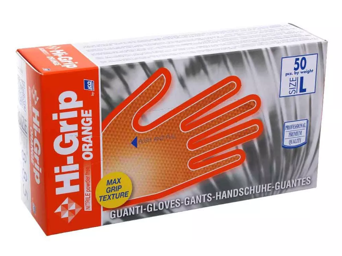 Mechanische handschoenen -HI-GRIP Nitril Extra Sterk- oranje - 50 stuks - L