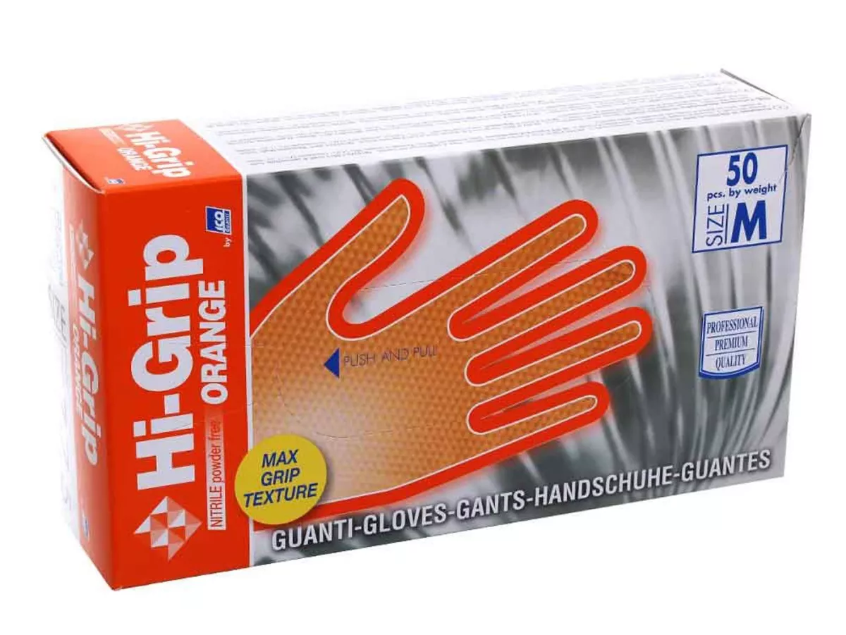 Guanti da meccanico -HI-GRIP Nitrile Extra Strong- arancione - 50 pz - M