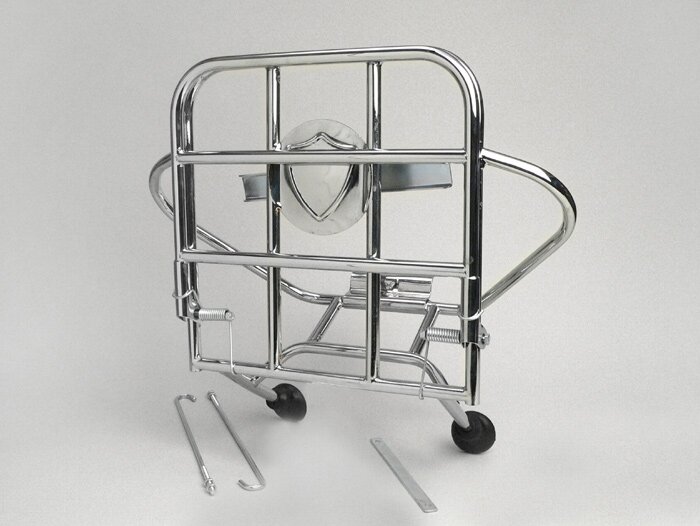 Portaequipajes trasero plegable + soporte rueda de repuesto -AMS CUPPINI- Vespa V50, PV125, ET3 - Cromo