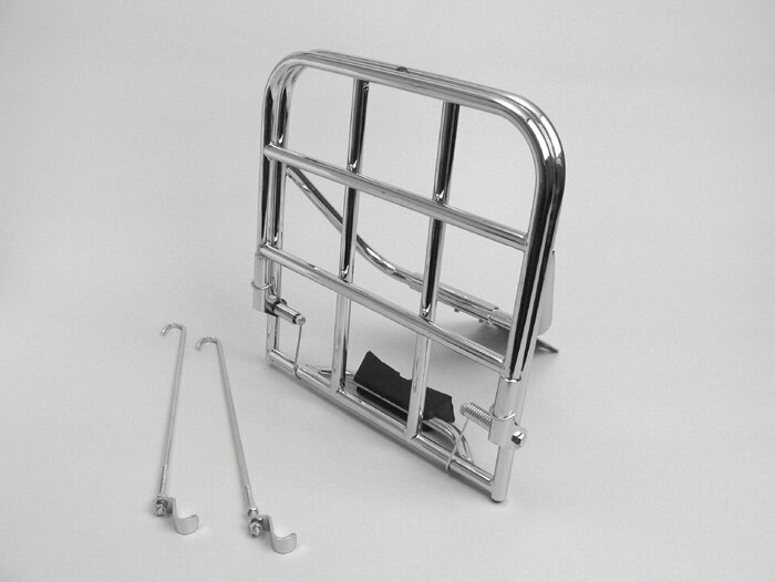 Rear rack, fold down -AMS CUPPINI 280x320mm- Vespa Rally180 (VSD1T), Rally200 (VSE1T), Sprint150 (VLB1T), TS125 (VNL3T), GTR125 (VNL2T) - chrome