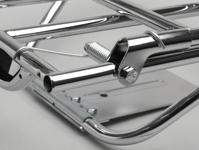 Rear rack, fold down -AMS CUPPINI 280x320mm- Vespa Rally180 (VSD1T), Rally200 (VSE1T), Sprint150 (VLB1T), TS125 (VNL3T), GTR125 (VNL2T) - chrome