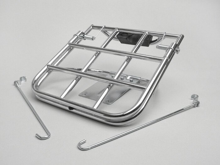 Rear rack, fold down -AMS CUPPINI 280x320mm- Vespa Rally180 (VSD1T), Rally200 (VSE1T), Sprint150 (VLB1T), TS125 (VNL3T), GTR125 (VNL2T) - chrome