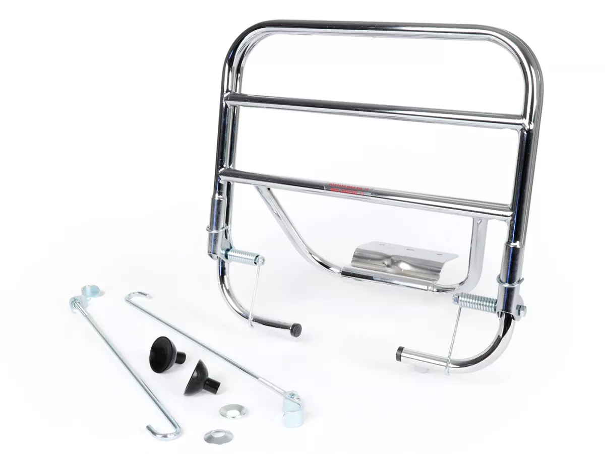 Porte bagages arrière rabattable -AMS CUPPINI 230x300mm- Vespa Rally180 (VSD1T), Rally200 (VSE1T), Sprint150 (VLB1T), TS125 (VNL3T), GTR125 (VNL2T) - chromé