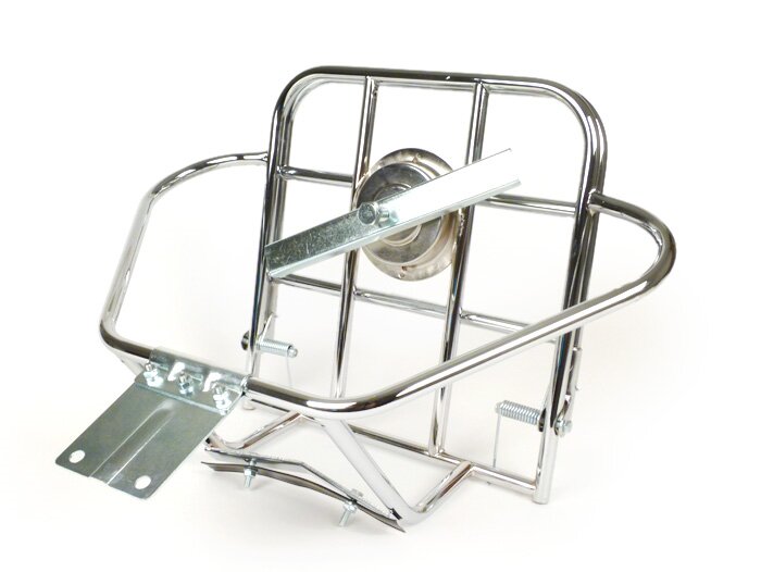 Portaequipajes trasero plegable, soporte rueda de repuesto vertical -AMS CUPPINI- Lambretta LI (Serie 3), LIS, SX, TV (Serie 3), DL, GP - Cromo