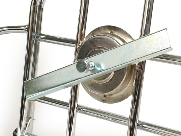 Portaequipajes trasero plegable, soporte rueda de repuesto vertical -AMS CUPPINI- Lambretta LI (Serie 3), LIS, SX, TV (Serie 3), DL, GP - Cromo