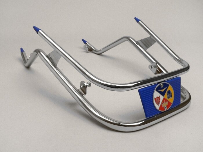 Parachoques delantero -AMS CUPPINI- Vespa PX80, PX125, PX150, PX200 - Cromo / Azul