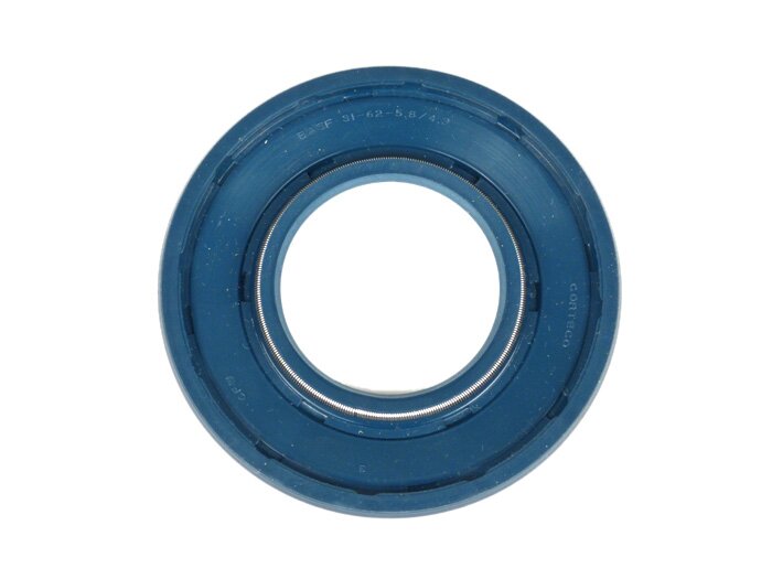 Oliekeerring 31x62.1x5.8/4.3mm -CORTECO rubber, blauw (gebruikt voor krukas aandrijfzijde Vespa PX (-1984), Rally180 (VSD1T), Rally200 (VSE1T), Sprint (vanaf 1976), Super (vanaf 1976), TS (vanaf 1976), GT125 (vanaf 1976), GTR125