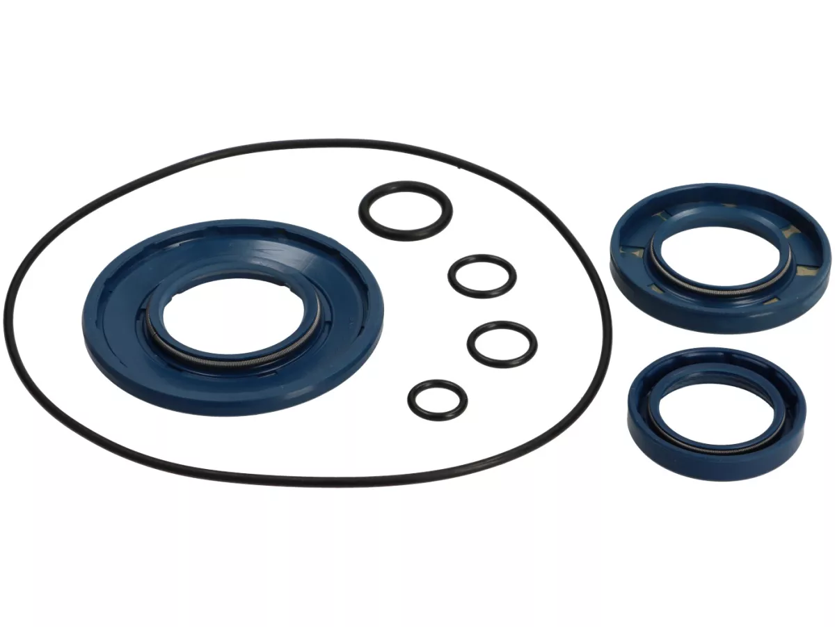 Oil seal set engine -CORTECO rubber- Vespa PX (-1984), P80X, P125X, P150X, P200E, Rally200 (VSE1T, 33997-, Ducati), Sprint Veloce150 (VLB1T,294260-), GTR125 (VNL2T, 145901-), TS125 (VNL3T, 18139-)- rear shaft seal 27x47x6mm - incl. O-rings