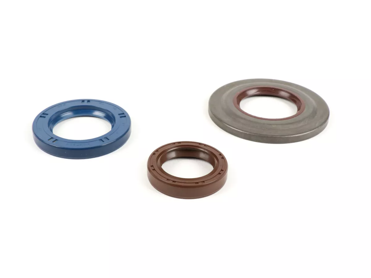 Engine oil seal set -CORTECO FPM metal (brown) - Vespa PX80, PX125, PX150, PX200 EFL, T5 125cc, Cosa - rear hub oil seal 30x47x6mm (external)