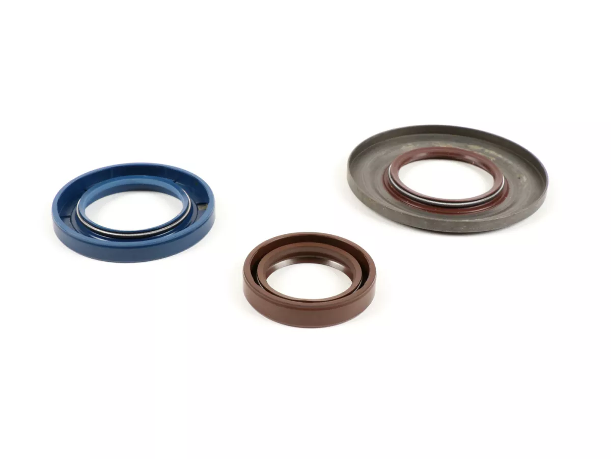 Engine oil seal set -CORTECO FPM metal (brown) - Vespa PX80, PX125, PX150, PX200 EFL, T5 125cc, Cosa - rear hub oil seal 30x47x6mm (external)