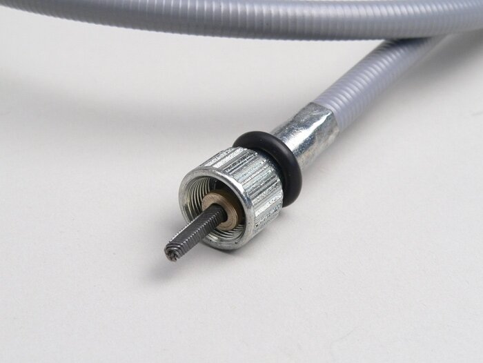 Cable de velocímetro -IMPORT- Vespa V50, PV125 - para velocímetros fabricados en la India (L exterior = 850mm, L interior = 885mm, tuerca superior para rosca Ø=11mm x 0,75mm)