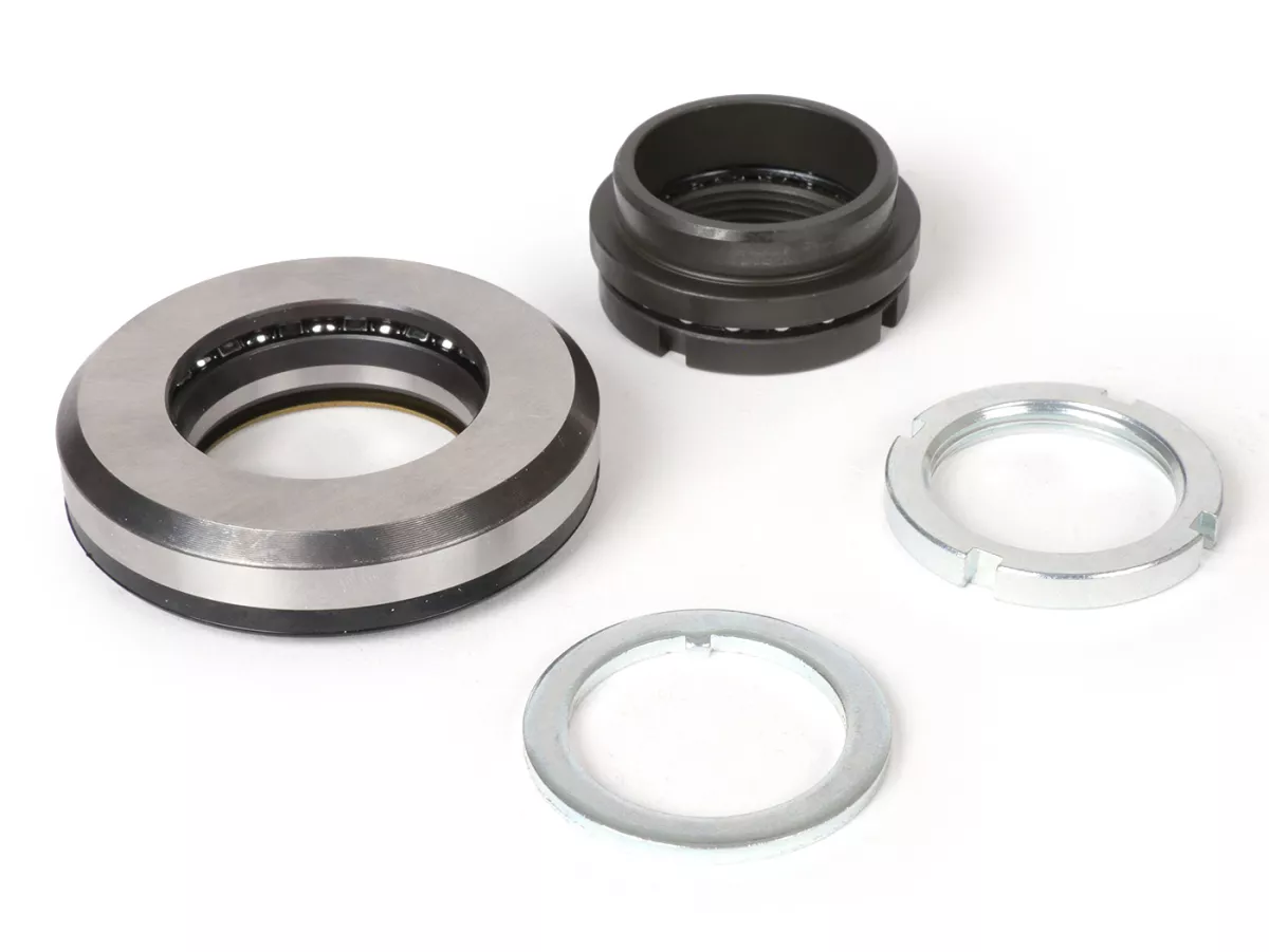 Cuffia - Cuscinetto testa sterzo -PIAGGIO- Piaggio, Gilera, Vespa - set completo superiore + inferiore (9 parti) - Vespa V50, 50N, PV, ET3, PK, PX, T5, Cosa, Rally, Sprint, Super, GS160, SS180, GTS, HPE, ET2, ET4, LX/LXV, S50-125, Sprint, Primavera, Runne