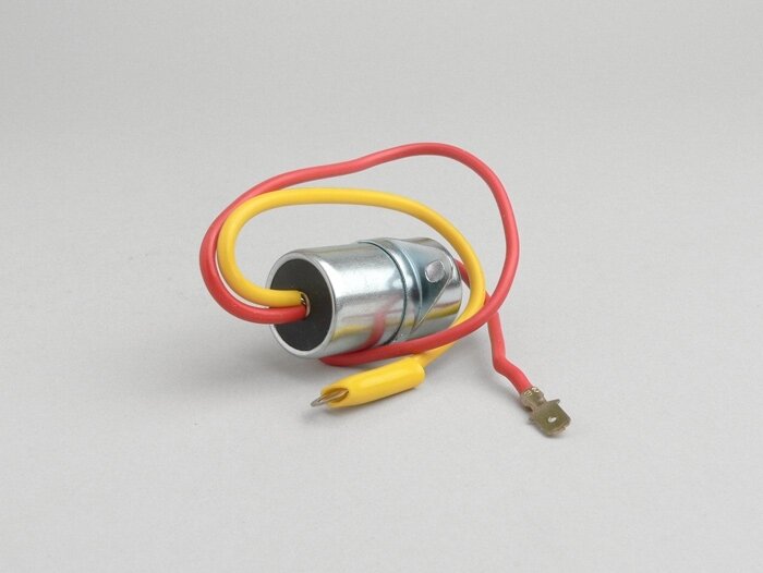 Condensator -OEM KWALITEIT, Ø=20mm, 2-draads (rode draad = platte stekker)- Vespa Super, GT125 (VNL2T), GTR125 (VNL2T), TS125 (VNL3T), Sprint, Sprint Veloce, Rally180