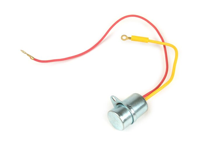 Capacitor -PIAGGIO- Ø=20mm, h=31mm, µF 0,34, 2-wire- Vespa Wideframe VM1T-VM2T, VN1T-VN2T, VNA1T-VNA2T, VNB1T-VNB6T, Super, Vespa 150 VL1T-VL3T, VB1T, VS1T-VS5T, VBA1T, VBB1T-VBB2T, GL150 (VLA1T), GS160, SS180