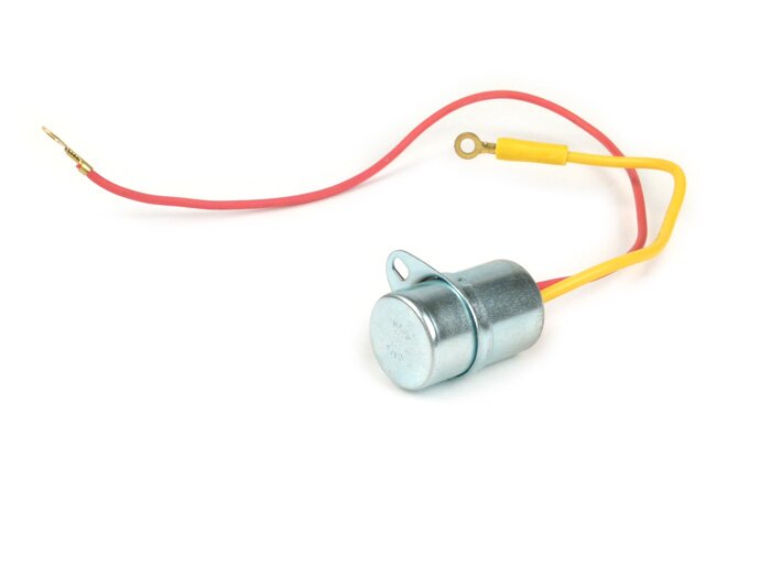 Capacitor -PIAGGIO- Ø=20mm, h=31mm, µF 0,34, 2-wire- Vespa Wideframe VM1T-VM2T, VN1T-VN2T, VNA1T-VNA2T, VNB1T-VNB6T, Super, Vespa 150 VL1T-VL3T, VB1T, VS1T-VS5T, VBA1T, VBB1T-VBB2T, GL150 (VLA1T), GS160, SS180