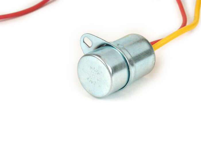 Capacitor -PIAGGIO- Ø=20mm, h=31mm, µF 0,34, 2-wire- Vespa Wideframe VM1T-VM2T, VN1T-VN2T, VNA1T-VNA2T, VNB1T-VNB6T, Super, Vespa 150 VL1T-VL3T, VB1T, VS1T-VS5T, VBA1T, VBB1T-VBB2T, GL150 (VLA1T), GS160, SS180