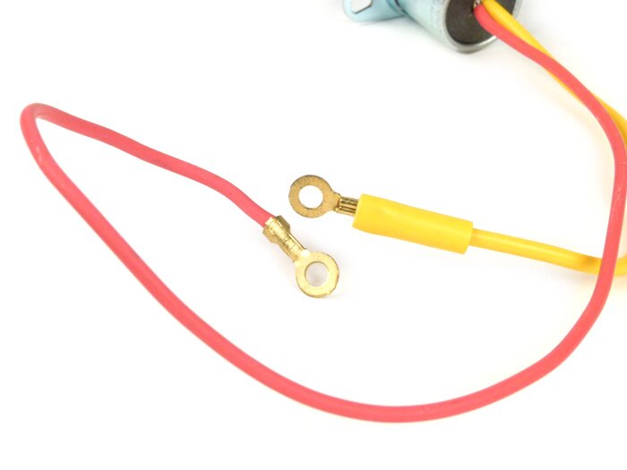 Capacitor -PIAGGIO- Ø=20mm, h=31mm, µF 0,34, 2-wire- Vespa Wideframe VM1T-VM2T, VN1T-VN2T, VNA1T-VNA2T, VNB1T-VNB6T, Super, Vespa 150 VL1T-VL3T, VB1T, VS1T-VS5T, VBA1T, VBB1T-VBB2T, GL150 (VLA1T), GS160, SS180