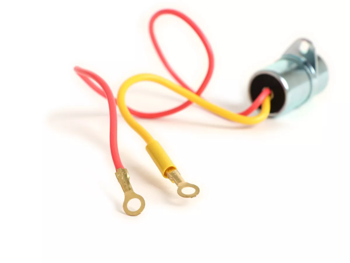 Condensator -OEM KWALITEIT-, Ø=20mm, h=31mm, µF 0.34, 2-draads- Vespa Wideframe VM1T-VM2T, VN1T-VN2T, VNA1T-VNA2T, VNB1T-VNB6T, Super, Vespa 150 VL1T-VL3T, VB1T, VS1T-VS5T, VBA1T, VBB1T-VBB2T, GL150 (VLA1T), GS160, SS180