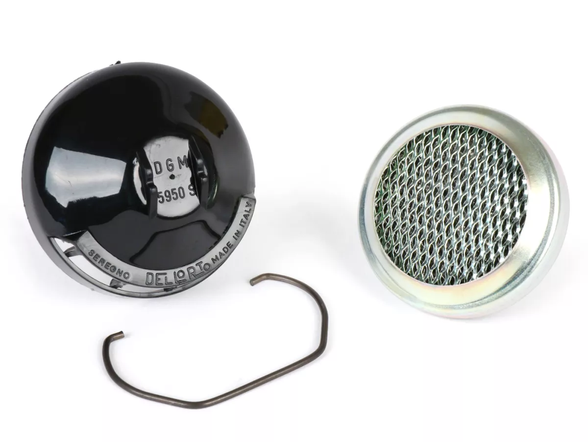 Filtro de aire completo -DELLORTO, redondo Ø56mm, para SHA14- Piaggio Ciao - incl. tapa de plástico y soporte de alambre