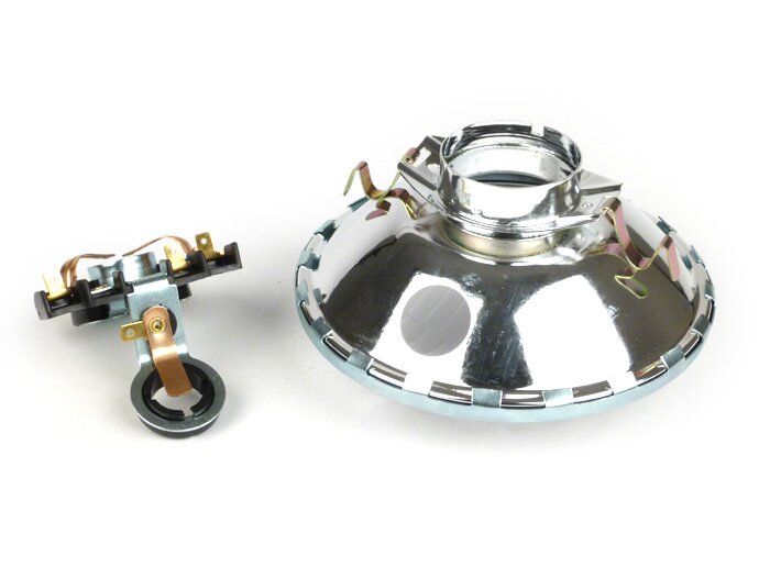 Fari -QUALITÀ OEM, Ø=115/120mm (vetro/esterno)- Vespa SS50 (V5SS1T), 50SR (V5SS2T), SS90 (V9SS1T), 90 Racer (V9SS2T), PV125 (VMA1T, VMA2T), ET3 VMB1T), Super (VNC1T/VBC1T) - vero vetro - con tappo faro