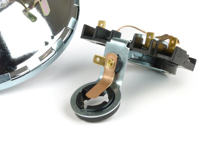 Fari -QUALITÀ OEM, Ø=115/120mm (vetro/esterno)- Vespa SS50 (V5SS1T), 50SR (V5SS2T), SS90 (V9SS1T), 90 Racer (V9SS2T), PV125 (VMA1T, VMA2T), ET3 VMB1T), Super (VNC1T/VBC1T) - vero vetro - con tappo faro
