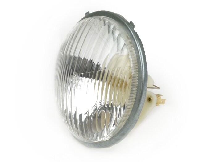 Lampu depan -KUALITAS OEM, Ø = 105/115mm (kaca/luar) - Vespa Smallframe V50 (stang bundar kecil) - 50N (V5A1T 122877-), 50L (V5A1T), 50R (V5A1T) - Bilux BA20d 25/25W - digunakan untuk konversi ke 125cc (TÜV)