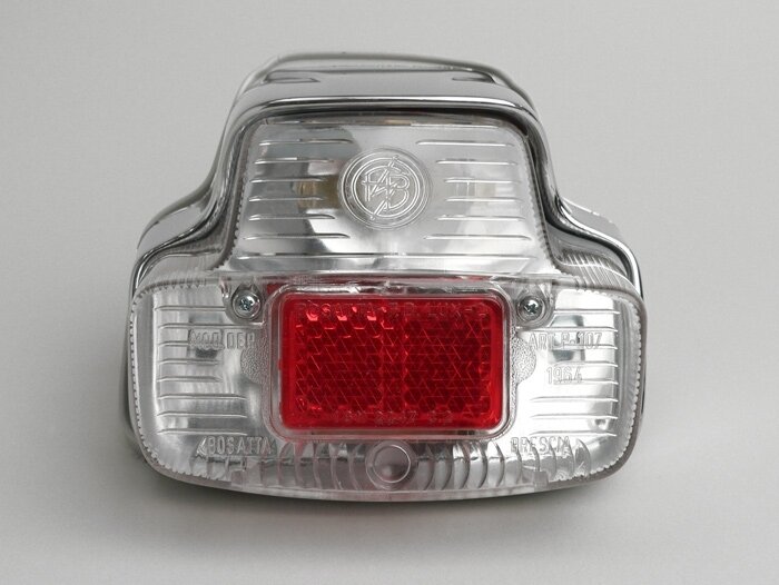 Taillight -BOSATTA Vespa vintage- plastic large - Vespa 125 VNB (VNB6T), GL (VLA1T), Sprint (VLB1T till no. 025478), SS180 (VSC1T till no. 0018000) - Chrome / white