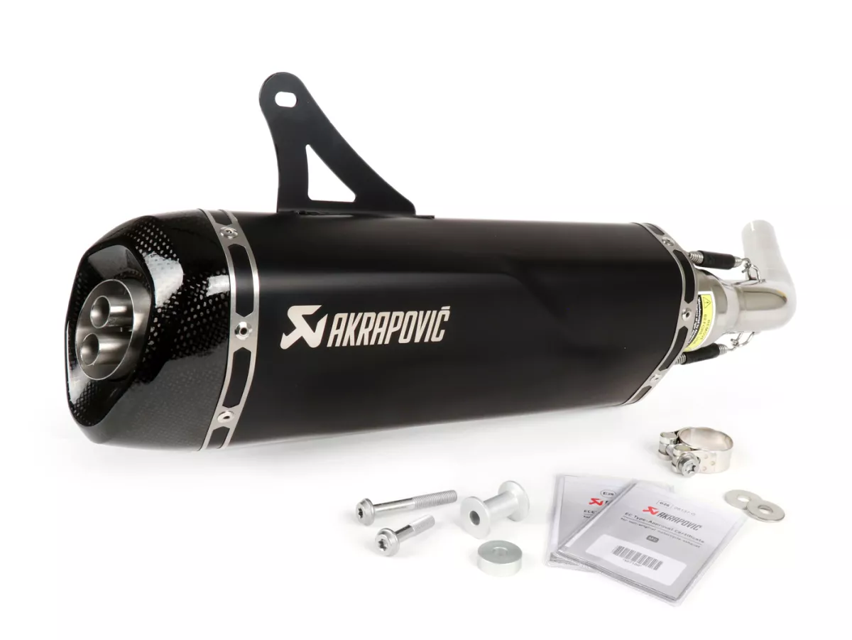 Pot d’échappement -AKRAPOVIC slip on inox Black Edition 2020- Vespa GTS125 (2009-2016), GTS250 (2005-2013), GTS300 (2008-) - GTS125 (ZAPM455), GTS/GTV 250 (ZAPM451), GTS/GTV 300 (ZAPM454), GTS 300 HPE (ZAPMA3600), GTS 300 Supertech (ZAPMA3600), GTS300 HPE