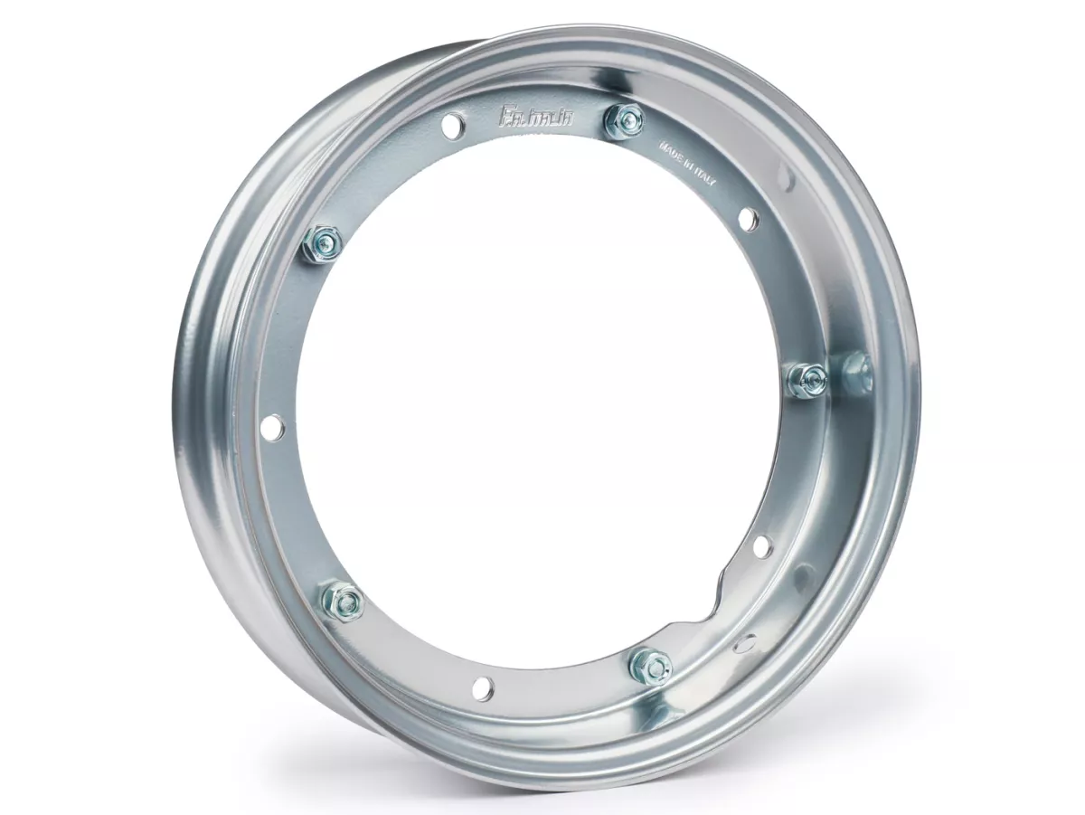Wiel -FA ITALIA 2.10-10 inch, staal- Vespa (type PX) - Vespa Smallframe V50, 50N, Special, PV, ET3, PK50-125 (S/XL/XL2), Largeframe PX, T5, Sprint, Rally, GT/GTR, LML Star, Deluxe - Grijs