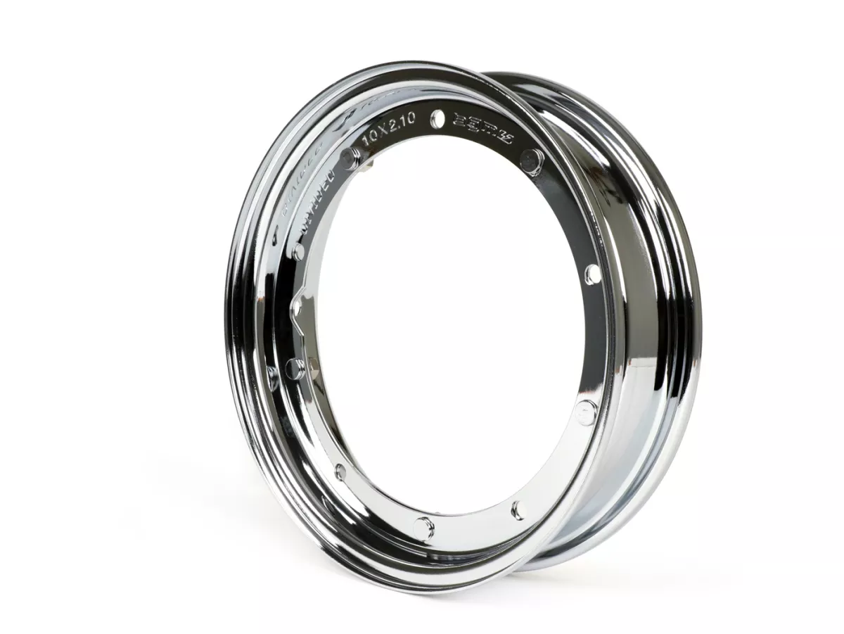 Velg -BGM ORIGINAL 2.10-10 inch staal V2.0 - Vespa (type PX) - Vespa Smallframe V50, 50N, Special, PV, ET3, PK50-125 (S/XL/XL2), Largeframe PX, T5, Sprint, Rally, GT/GTR, LML Star, Deluxe - Chroom
