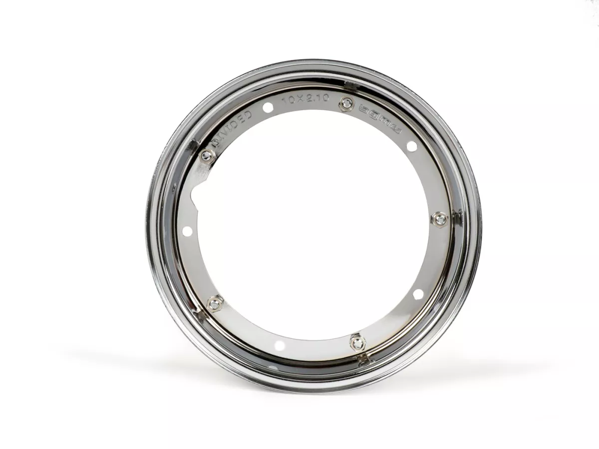 Velg -BGM ORIGINAL 2.10-10 inch staal V2.0 - Vespa (type PX) - Vespa Smallframe V50, 50N, Special, PV, ET3, PK50-125 (S/XL/XL2), Largeframe PX, T5, Sprint, Rally, GT/GTR, LML Star, Deluxe - Chroom